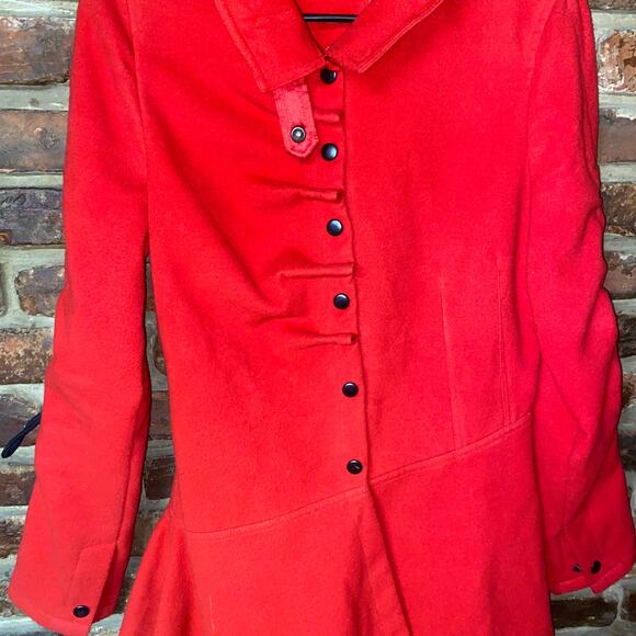 Katherine Barclay Red Ruffle Snap Button Pea Coat Women's Size US Small - Picture 3 of 7
